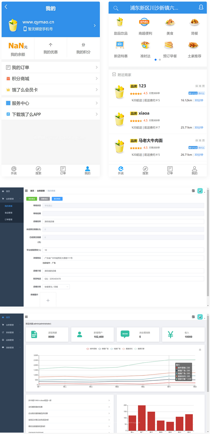 仿饿了吗外卖平台系统 带手机端后台管理-淘源码网